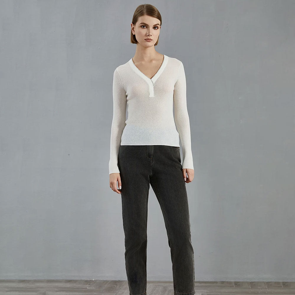 Lightweight Wool-Blend V-Neck Sweater