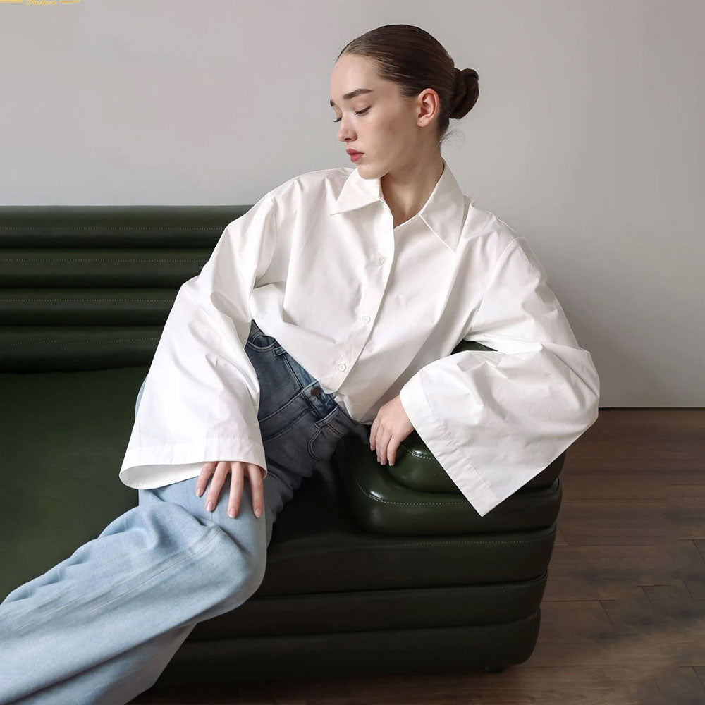 Loose White Cotton Lapel Blouse