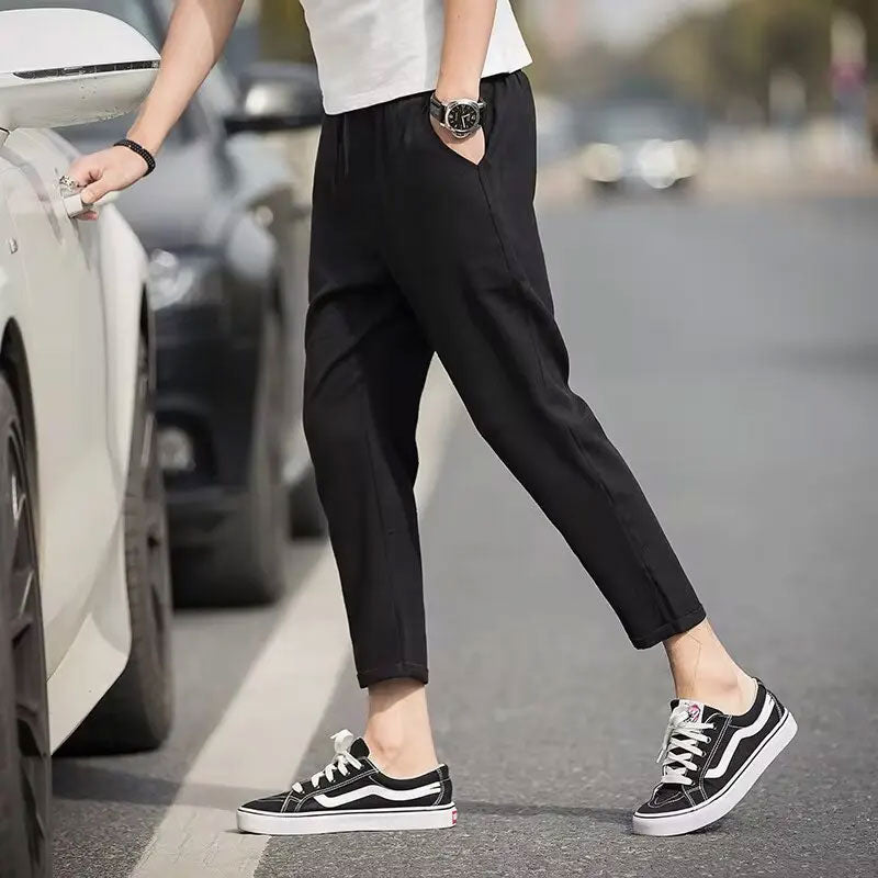 Breathable Grid Slim Straight-Leg Pants