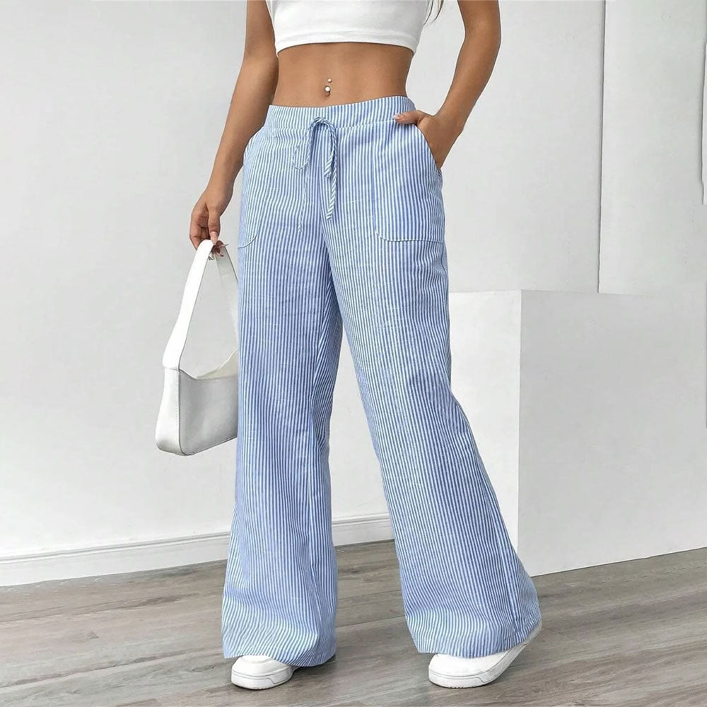 Stripe Color-Block Wide-Leg Pants