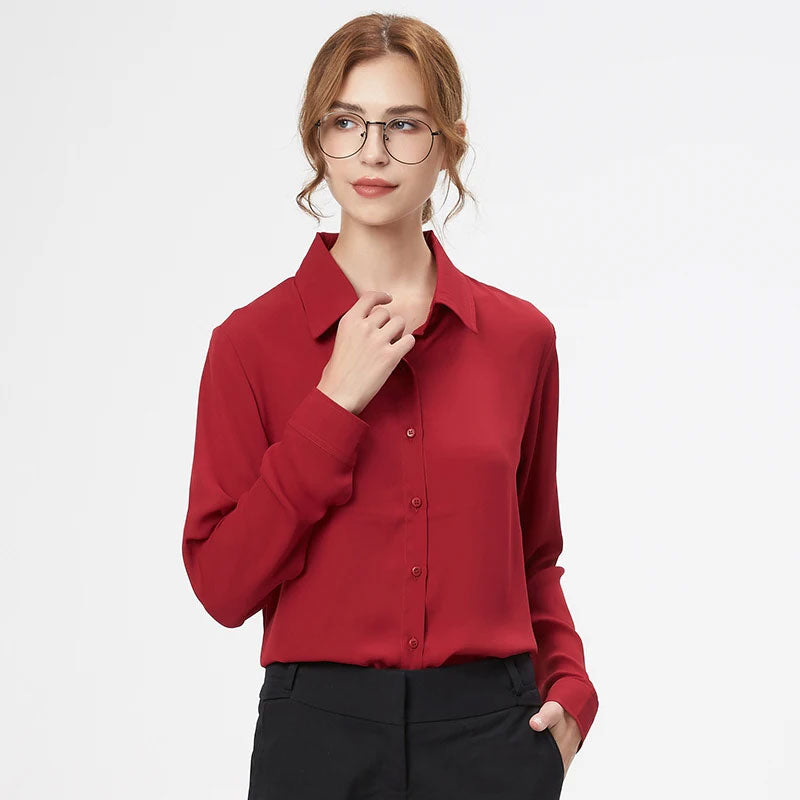 Loose Solid Color Chiffon Long-Sleeve Blouse