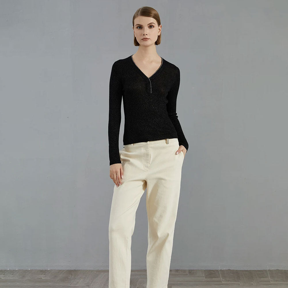 Lightweight Wool-Blend V-Neck Sweater