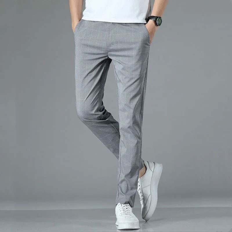 Breathable Grid Slim Straight-Leg Pants