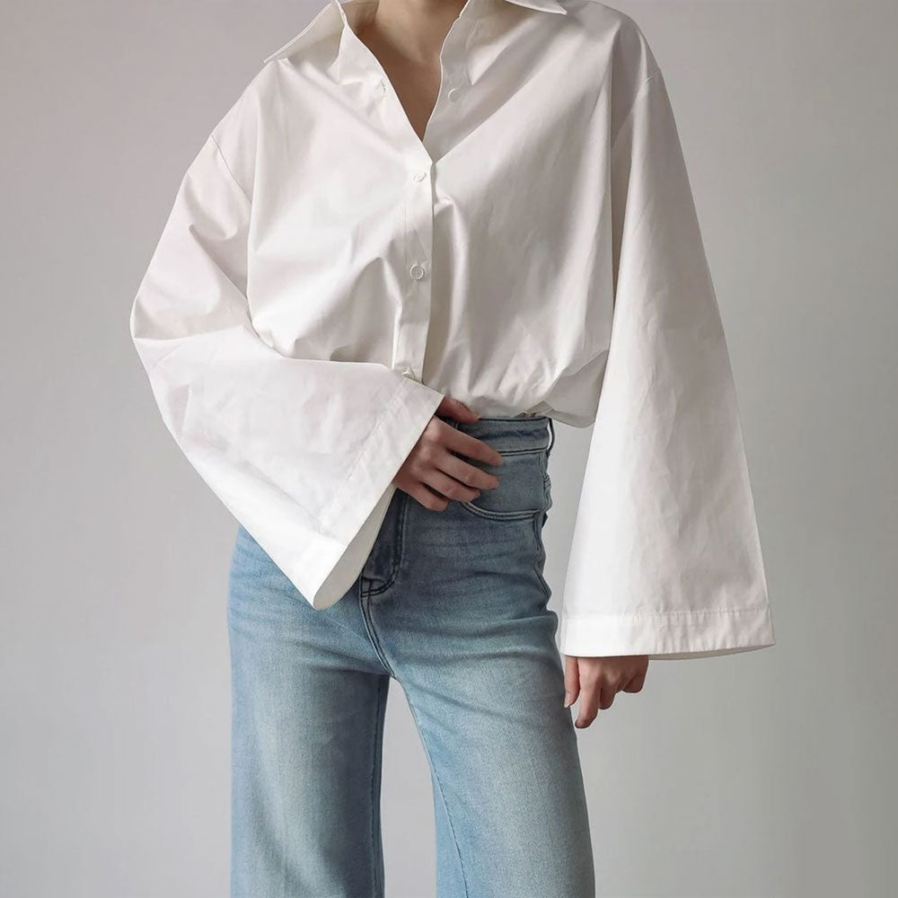 Loose White Cotton Lapel Blouse