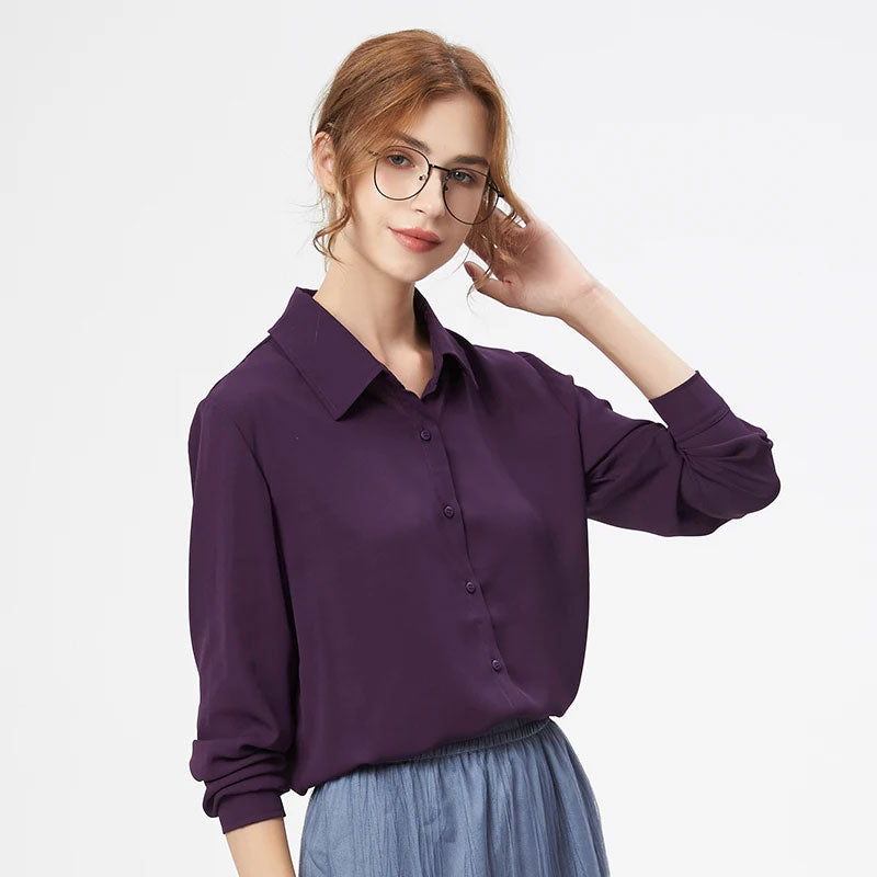 Loose Solid Color Chiffon Long-Sleeve Blouse