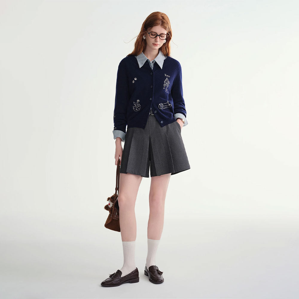 Pet-Motif Wool Knit Cardigan