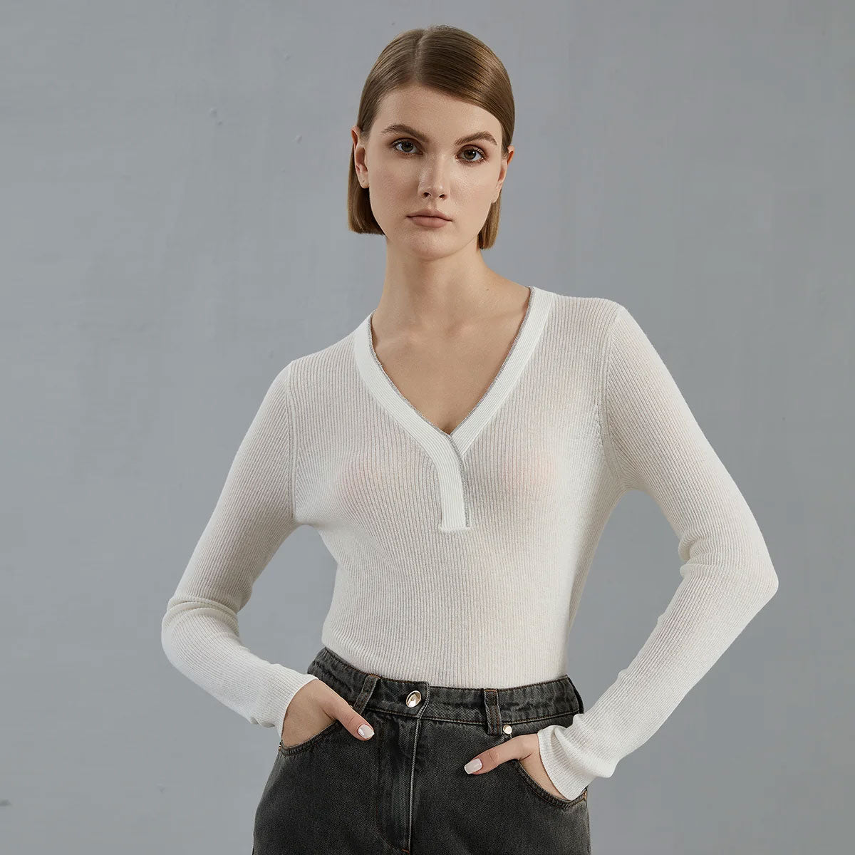 Lightweight Wool-Blend V-Neck Sweater