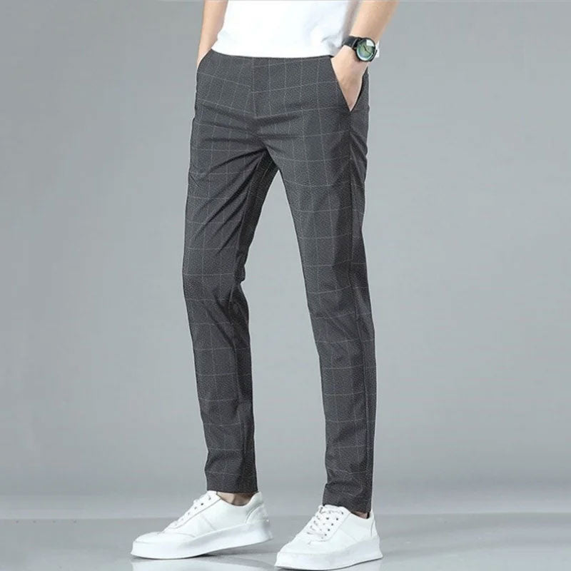 Breathable Grid Slim Straight-Leg Pants
