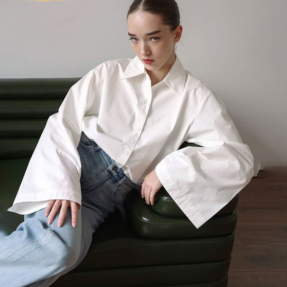 Loose White Cotton Lapel Blouse