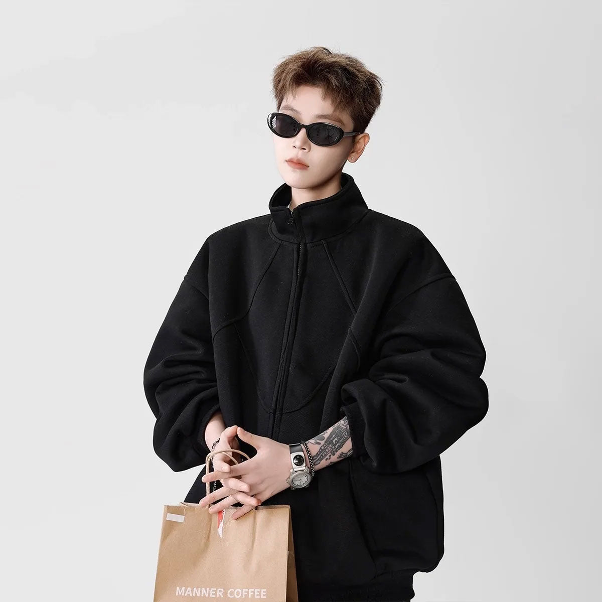 Irregular Deconstructed Stand-Collar Jacket