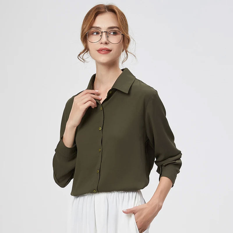 Loose Solid Color Chiffon Long-Sleeve Blouse