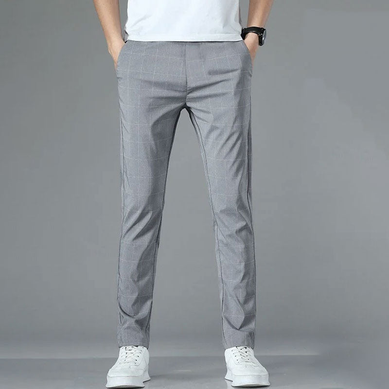 Breathable Grid Slim Straight-Leg Pants