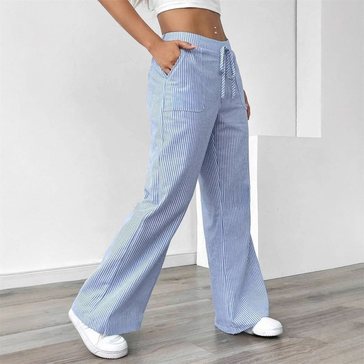Stripe Color-Block Wide-Leg Pants