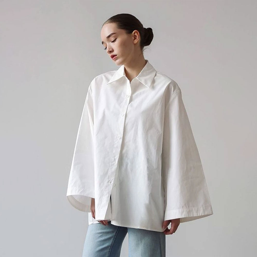 Loose White Cotton Lapel Blouse
