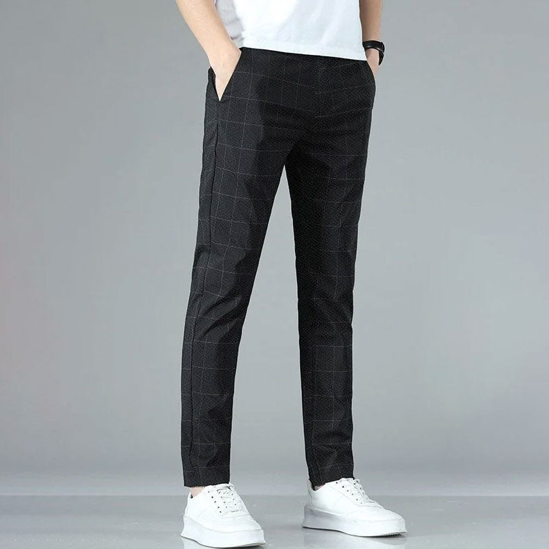 Breathable Grid Slim Straight-Leg Pants