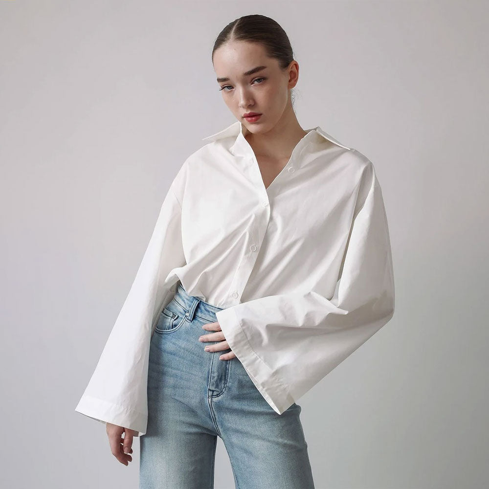 Loose White Cotton Lapel Blouse