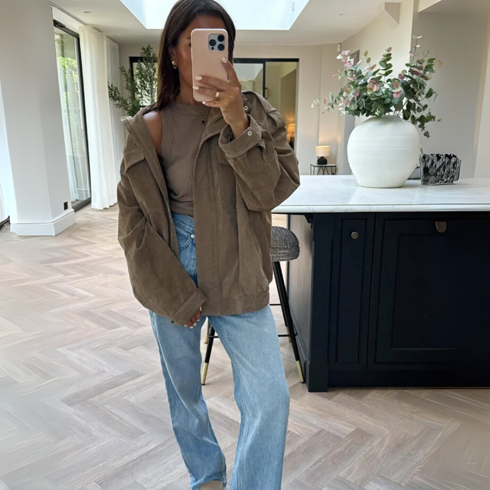 Suede Stand-Collar Zipper Jacket