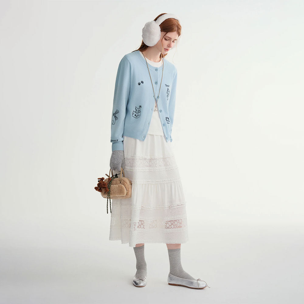 Pet-Motif Wool Knit Cardigan