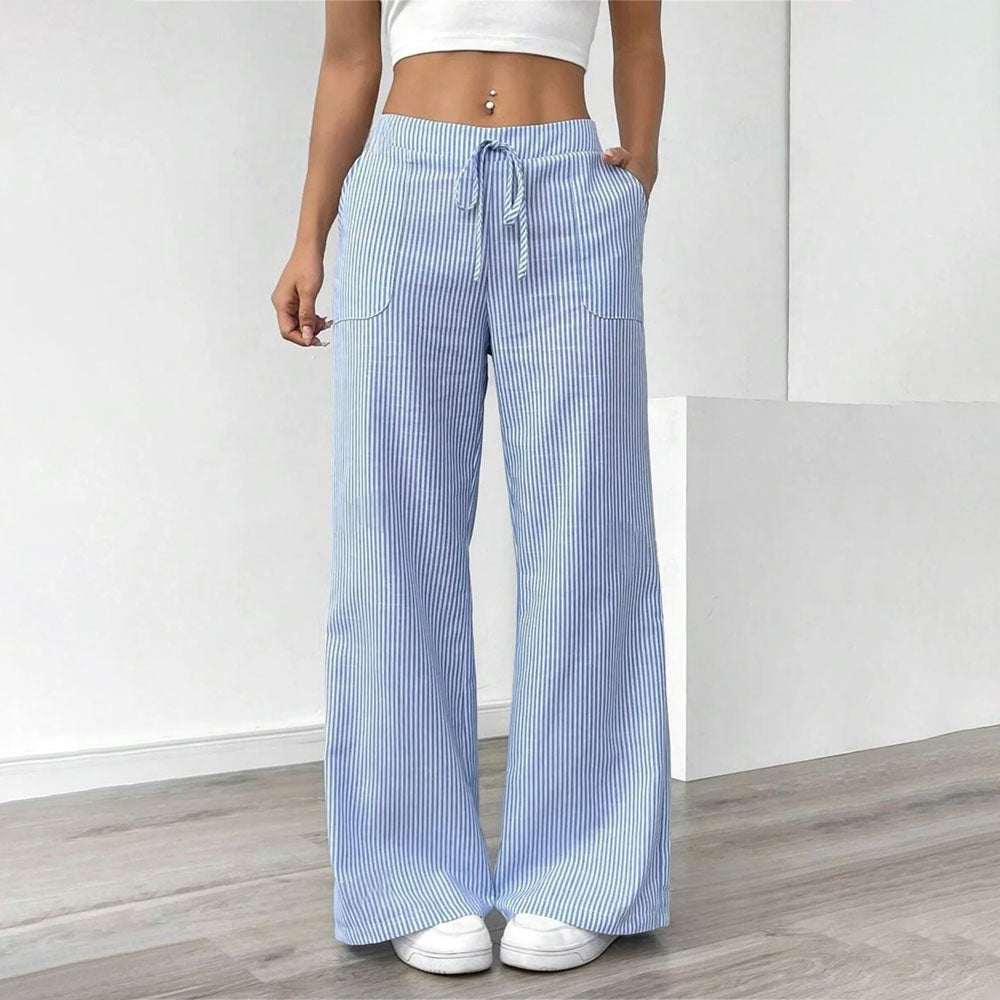 Stripe Color-Block Wide-Leg Pants